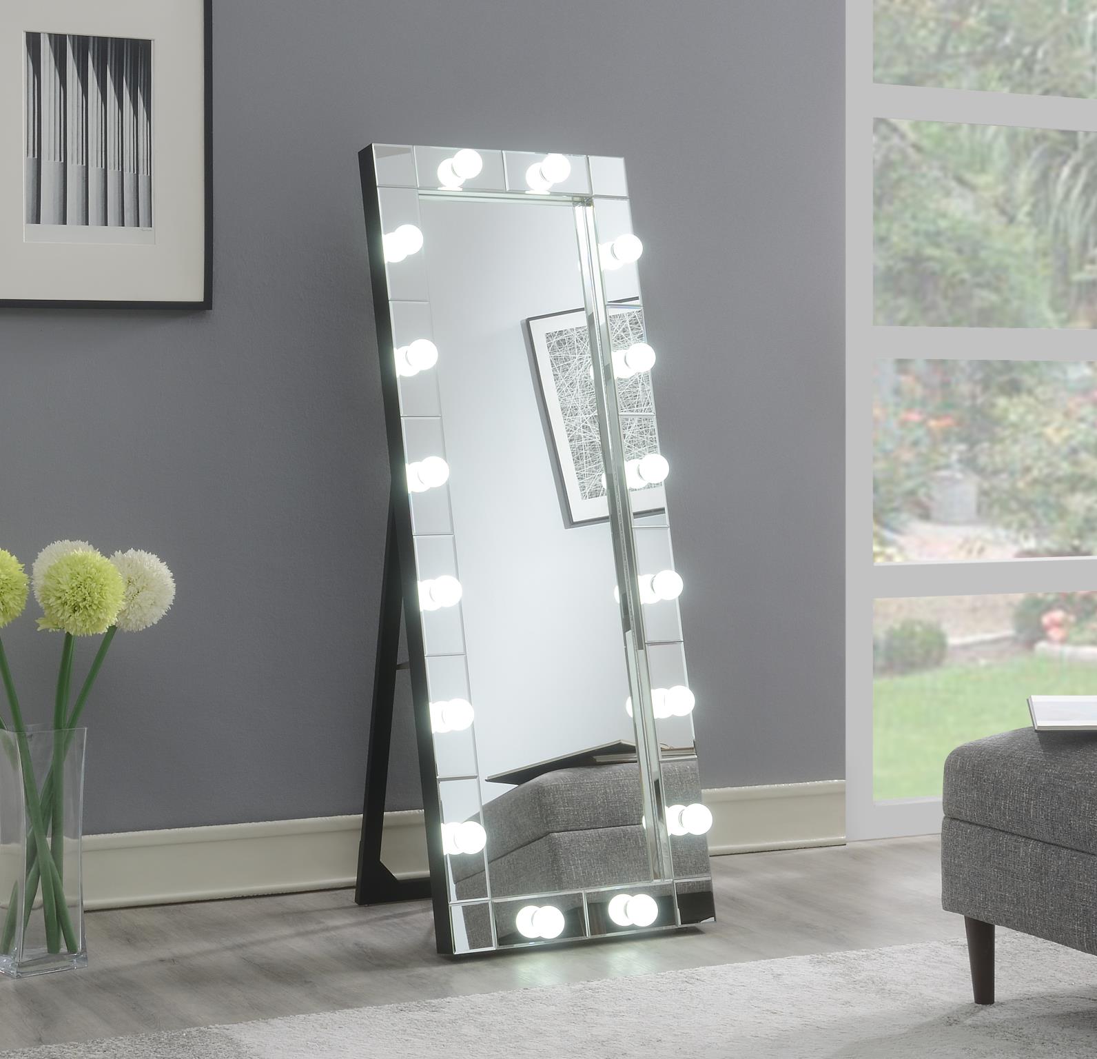 Glamour LED Floor Mirror with Crystal Frame – G-345-FM