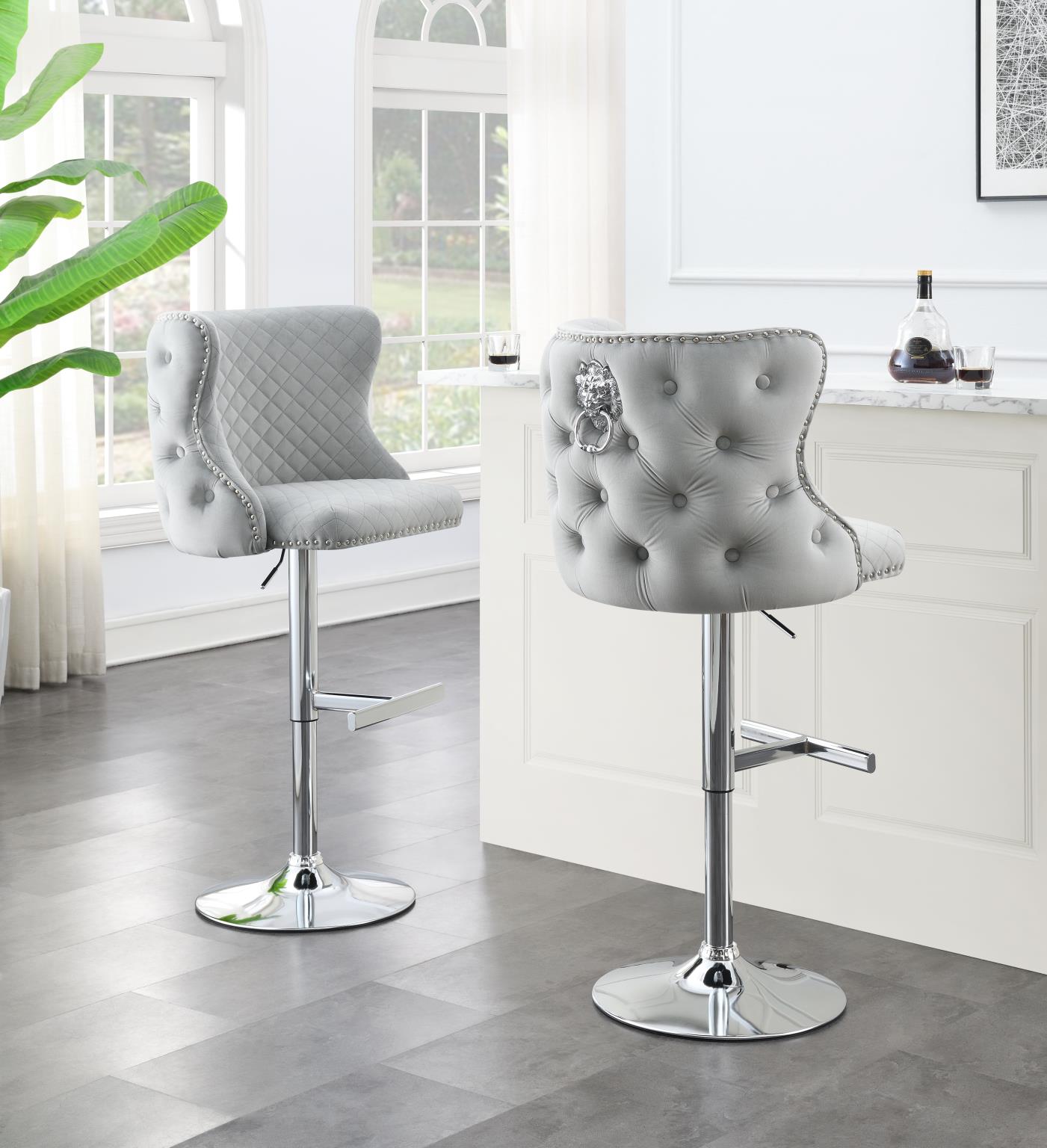 Gray Velvet Bar Stool with Chrome Base – ST100-GRY