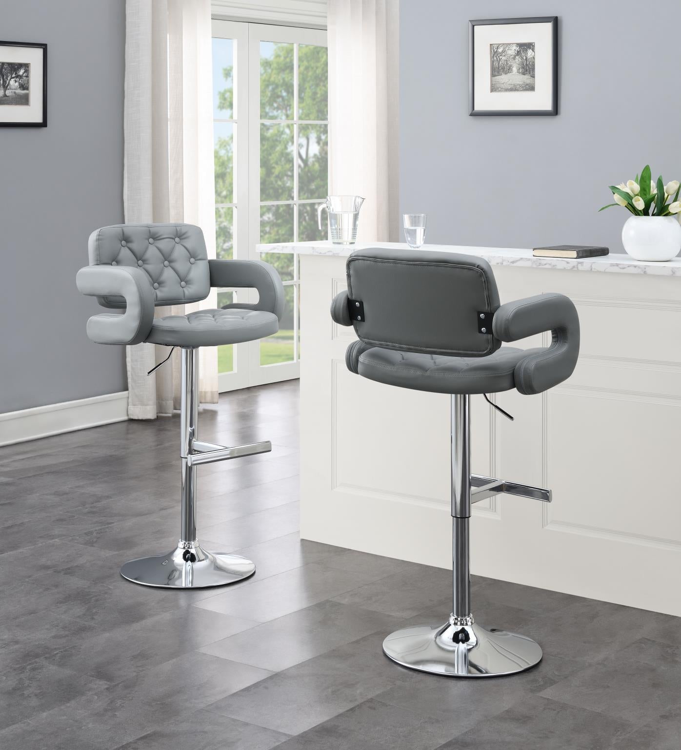 Gray Leather PU Bar Stool with Chrome Base – ST120-GRY
