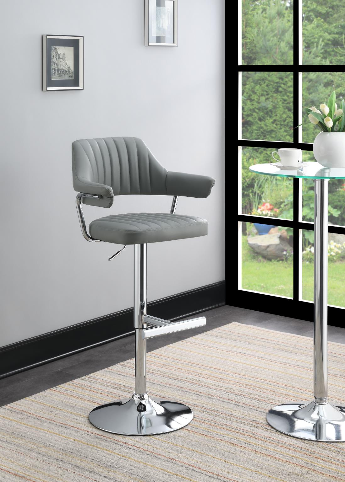 Gray Leather PU Bar Stool with Vertical Stitching – ST125-GRY