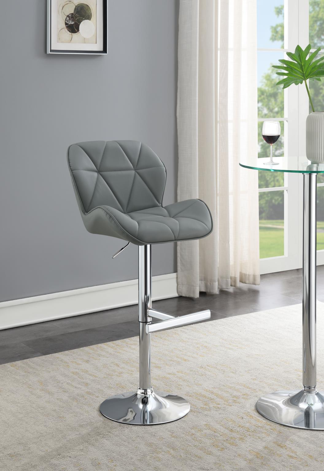 Gray Leather PU Bar Stool with Chrome Base – ST130-GRY