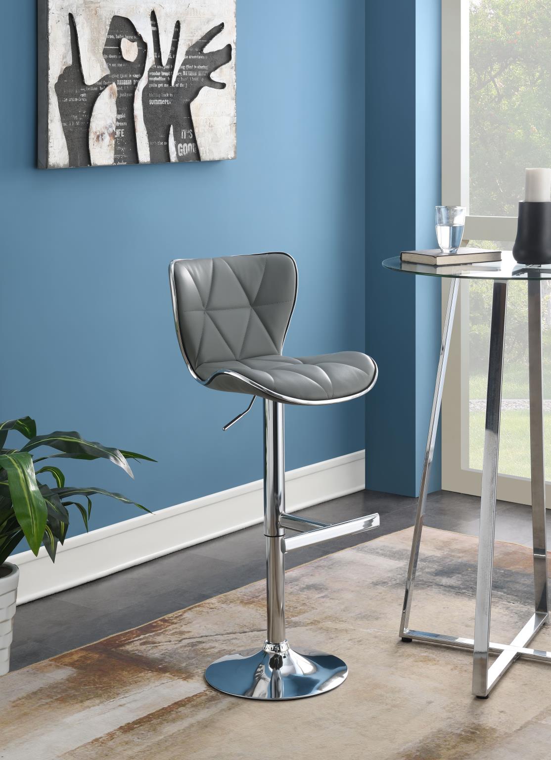 Gray Leather PU Bar Stool with Chrome Base – ST135-GRY