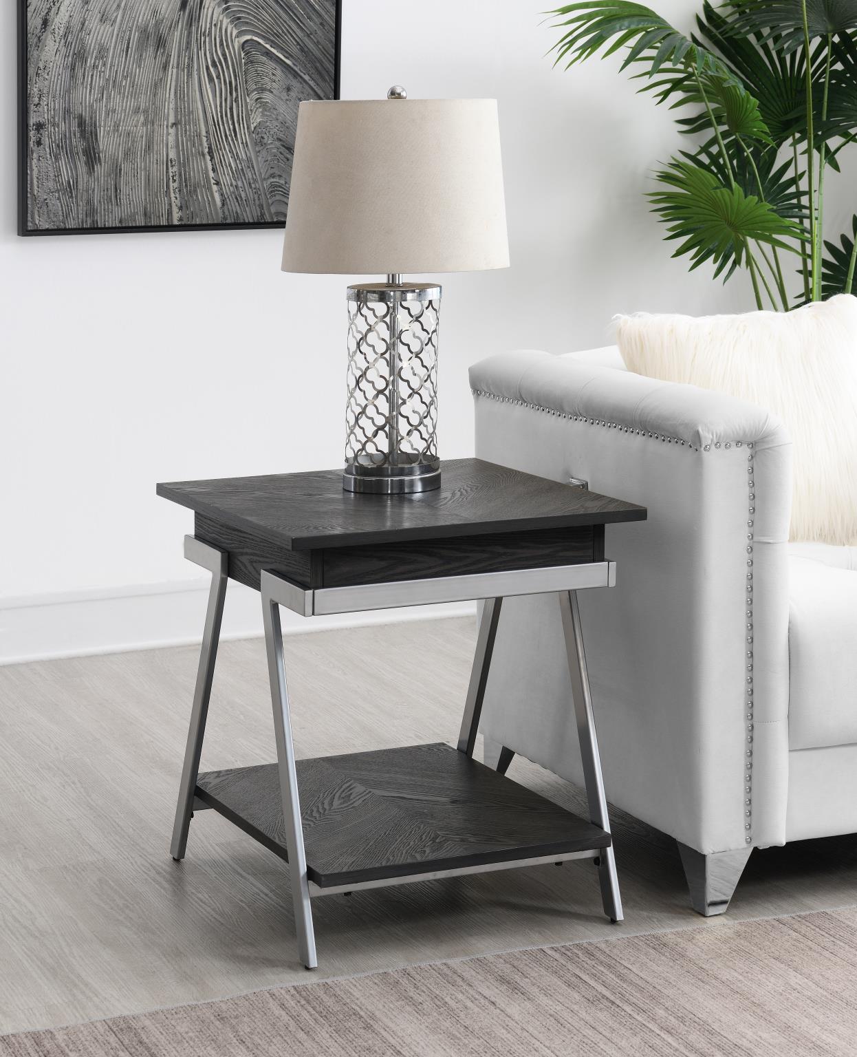 Contemporary Gray End Table with Stainless Steel Accents – T101-E