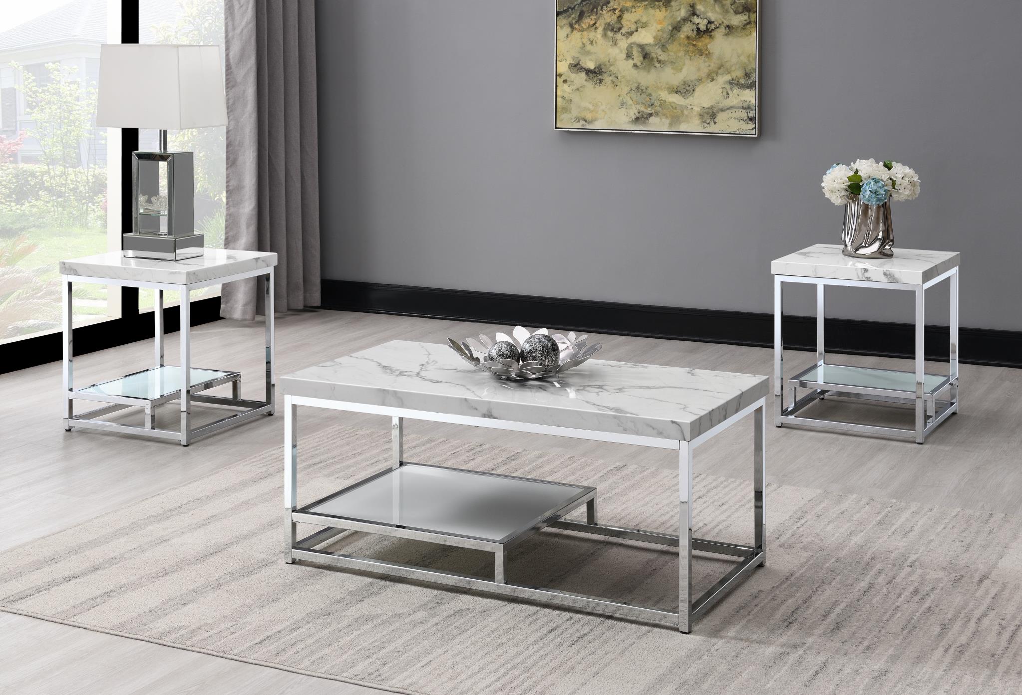 Chrome Coffee Table & 2 End Tables – T111