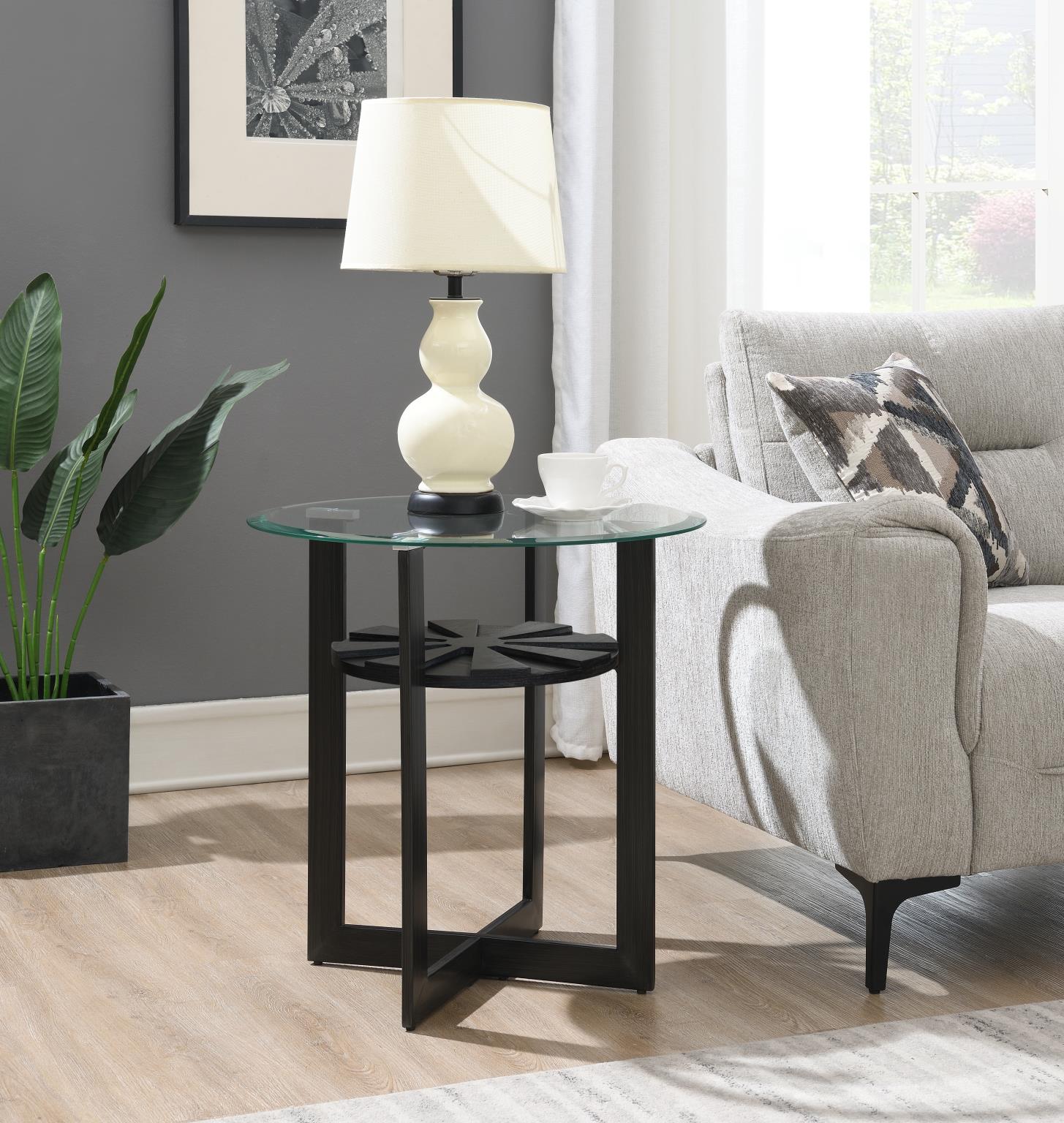 Gray Glass End Table with Beveled Edges – T152-E