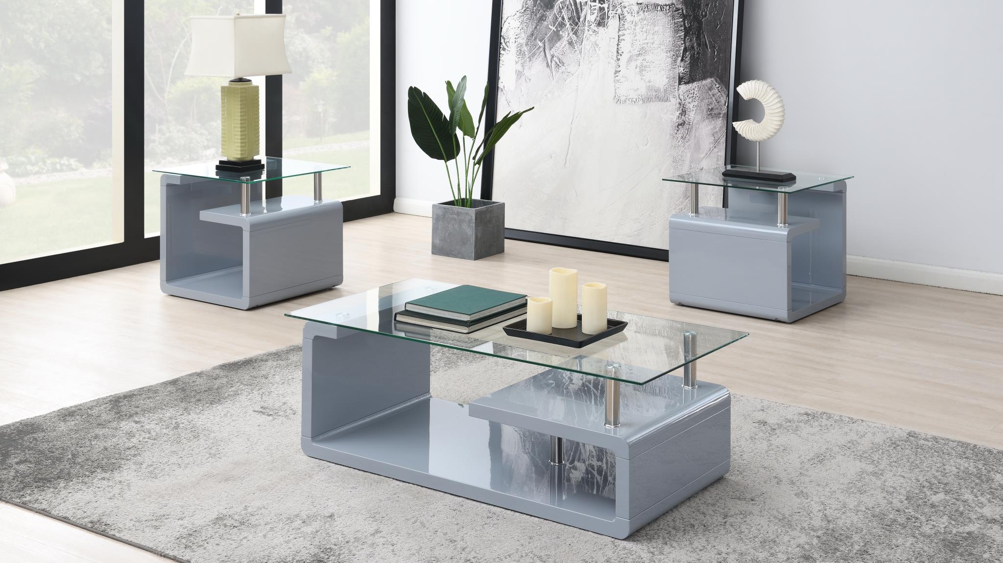 Gray Coffee Table & 2 End Tables (3-Piece Set) – T308-3PC