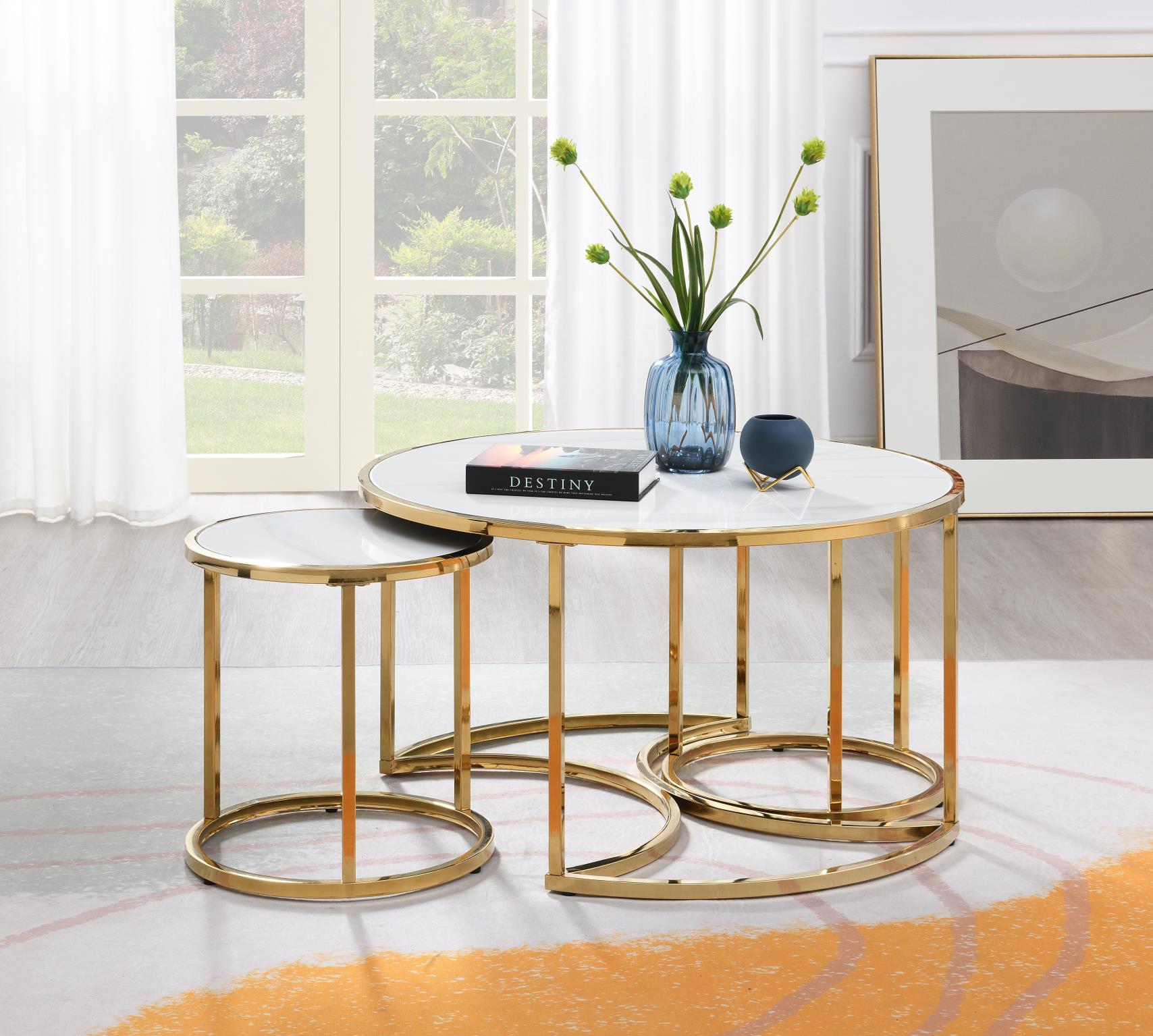 Gold Coffee Table & 2 End Tables – T328