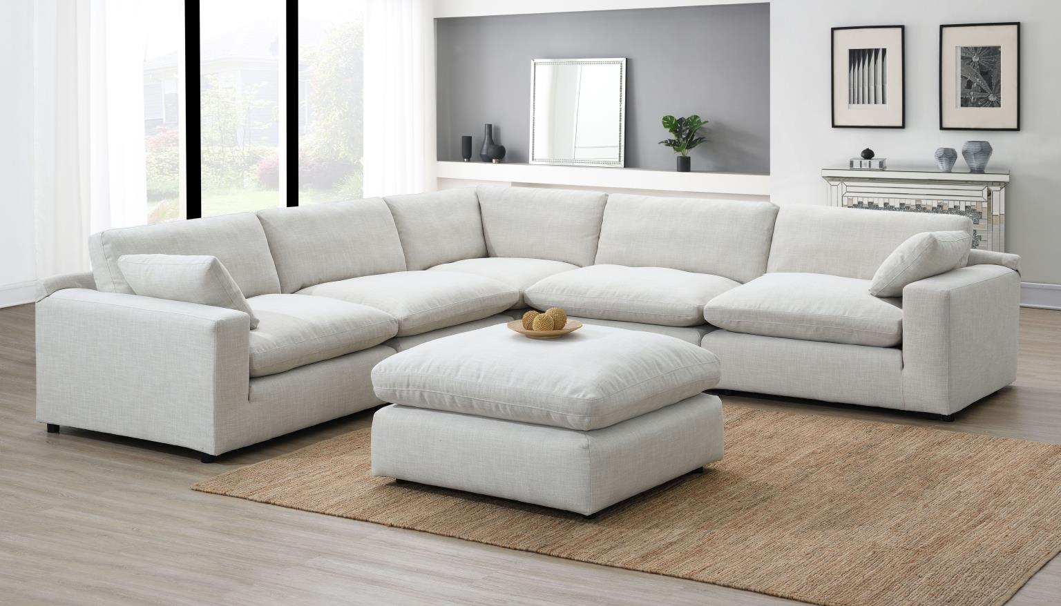 Ivory Woven Fabric Sectional with Solid Wood Frame – U246-5PC-CHAI