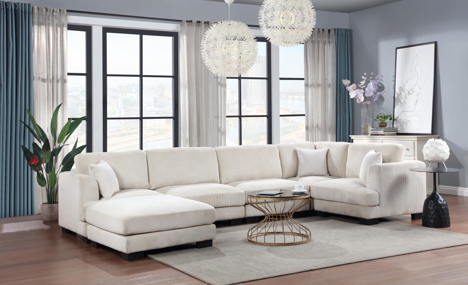 Ivory Corduroy Sectional with Ultra Plush Foam – U255-6PC