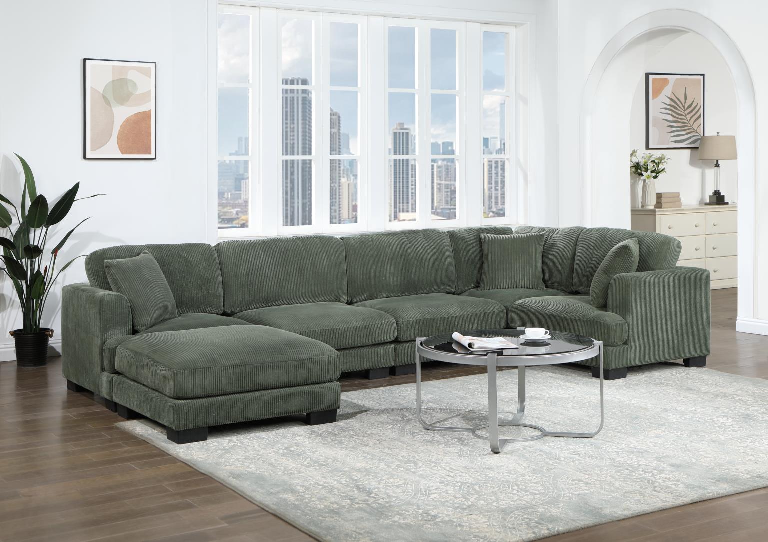 Green Corduroy Sectional with Ultra Plush Foam – U256-6PC