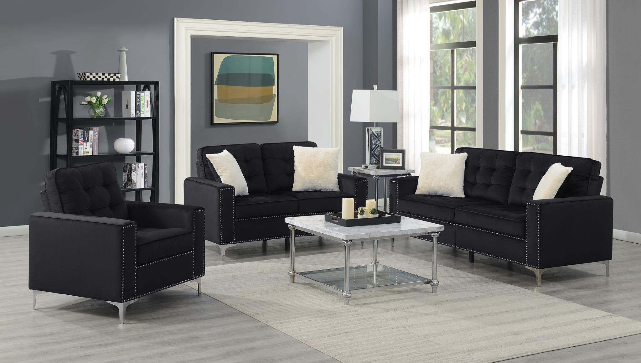 Black Velvet Sofa - U431-S