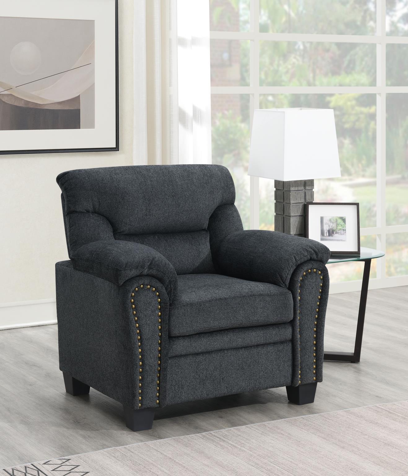 Charcoal Chenille Chair w/Nailhead - U453-C