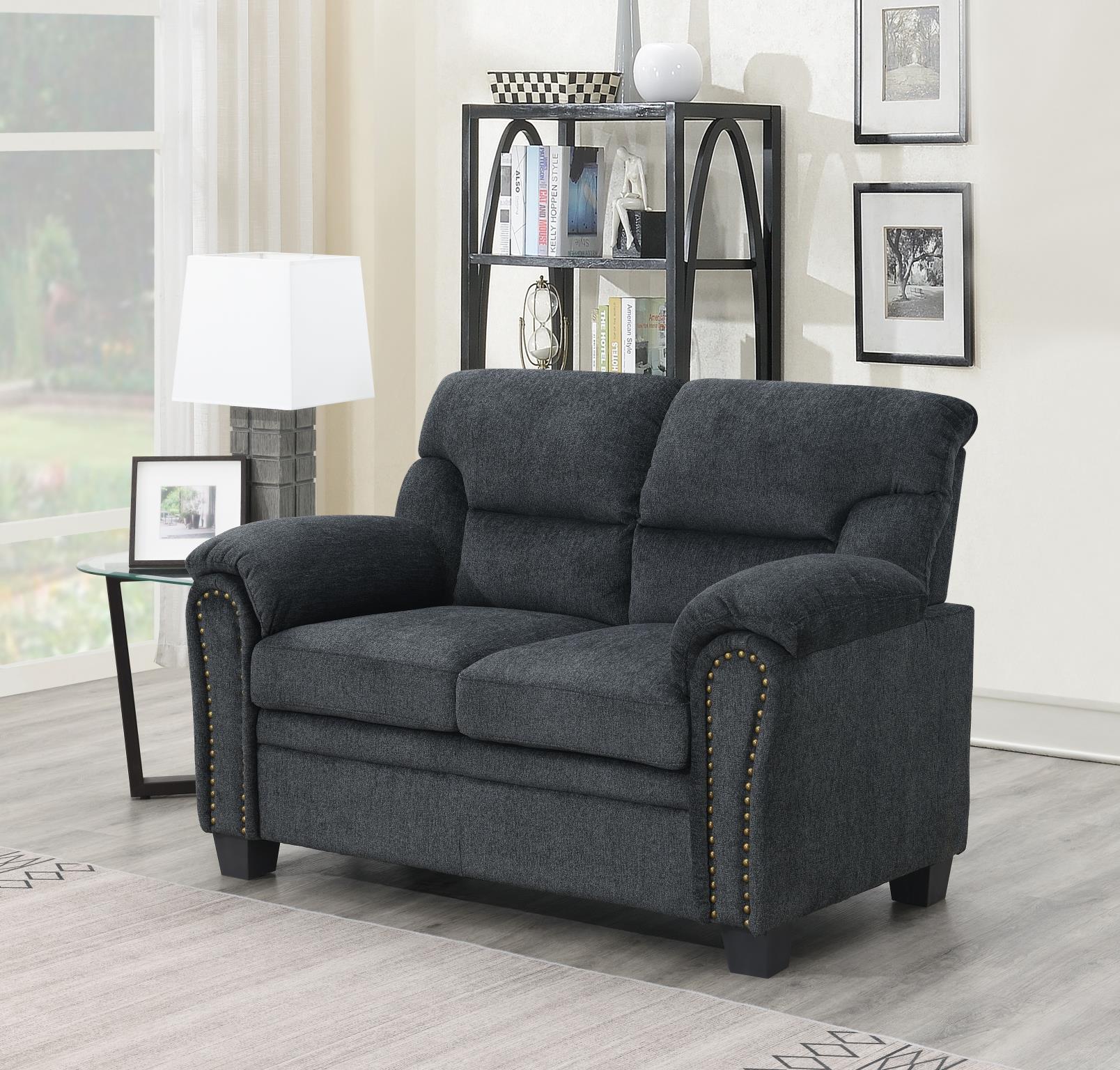 Charcoal Chenille Loveseat w/Nailhead - U453-L