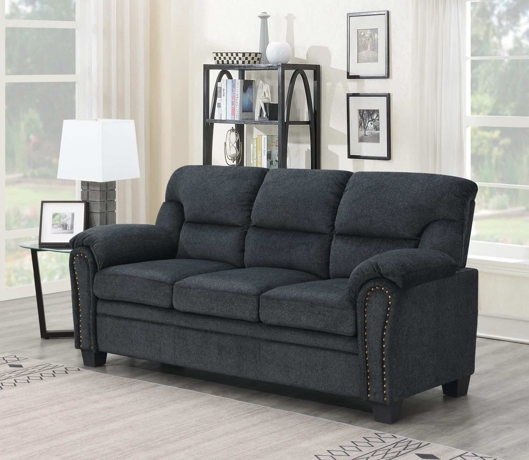 Charcoal Chenille Sofa w/Nailhead - U453-S