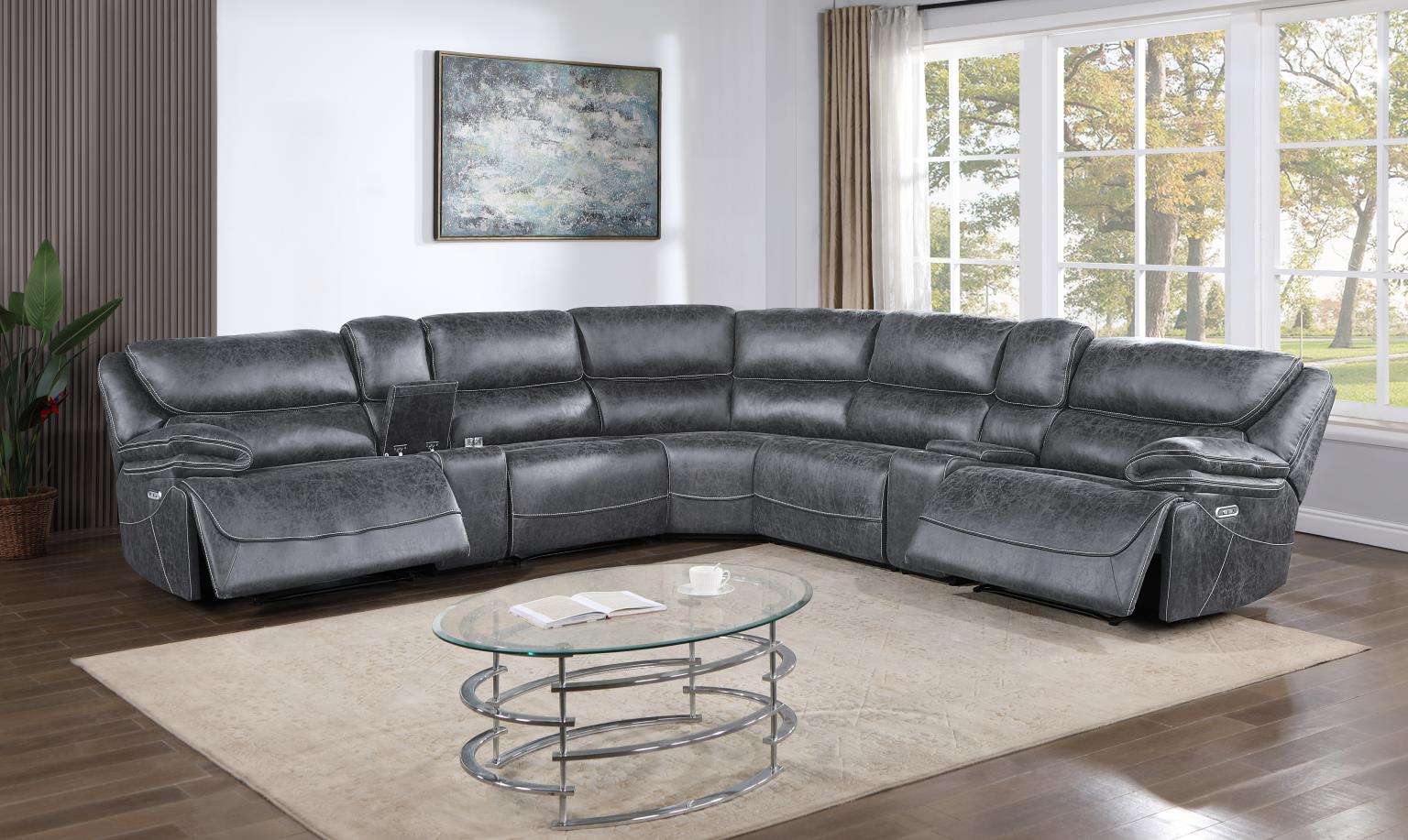 Gray Treated Microfiber 7-Piece Sectional – U51