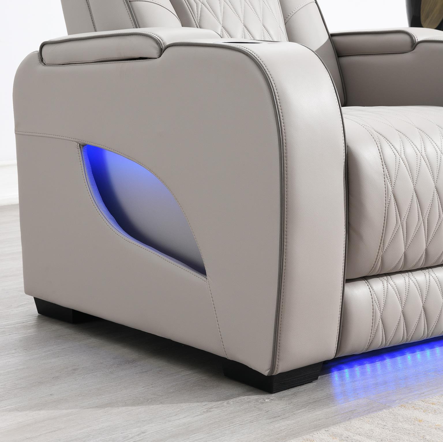 Gray Power Reclining with Power Headrest, Massage, Heat, Ambient Lighting, Storage Arms & USB/Wireless Charging – U71-L