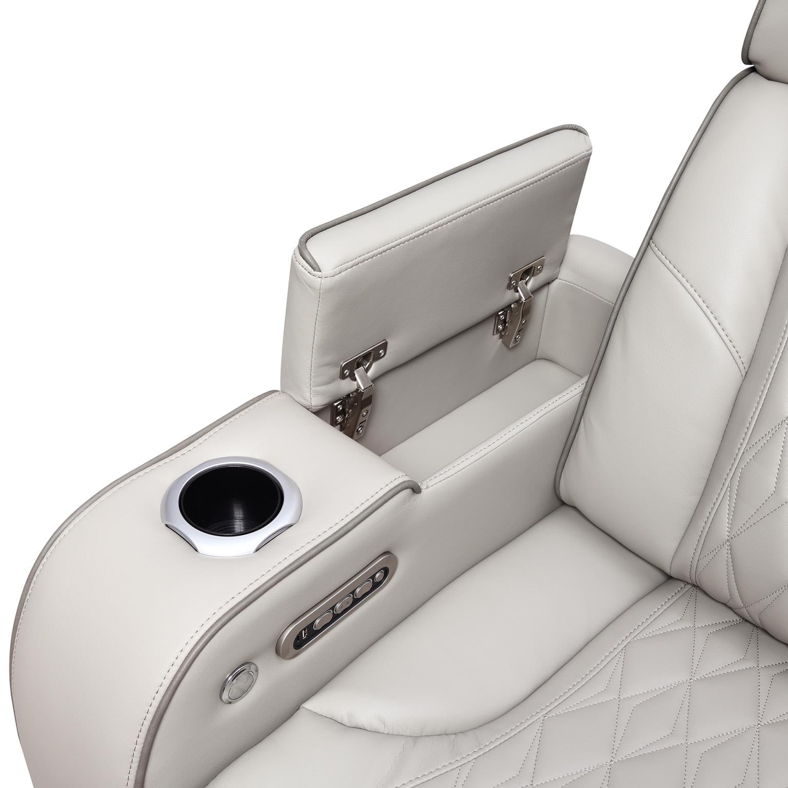 Gray Power Reclining with Power Headrest, Reading Light, Massage, Heat, Ambient Lighting, & Storage Arms – U71-S