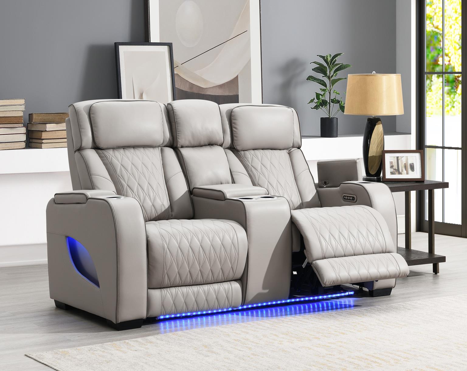 Gray Power Reclining with Power Headrest, Massage, Heat, Ambient Lighting, Storage Arms & USB/Wireless Charging – U71-L
