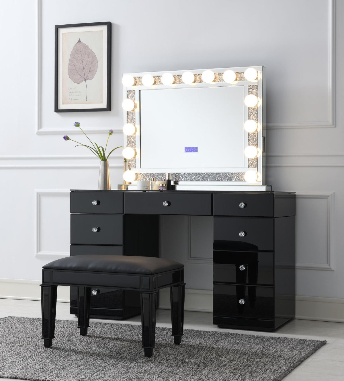 G-316 - Wood Vanity Stool - Black