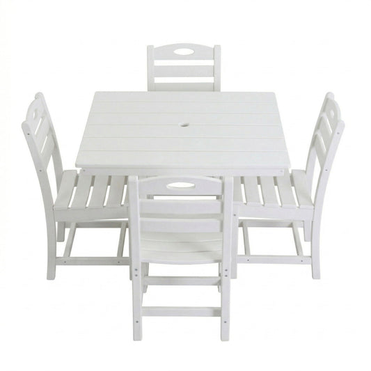 Outdoor Patio Dining Set, Square Table With Umbrella Hole And Armless Chairs