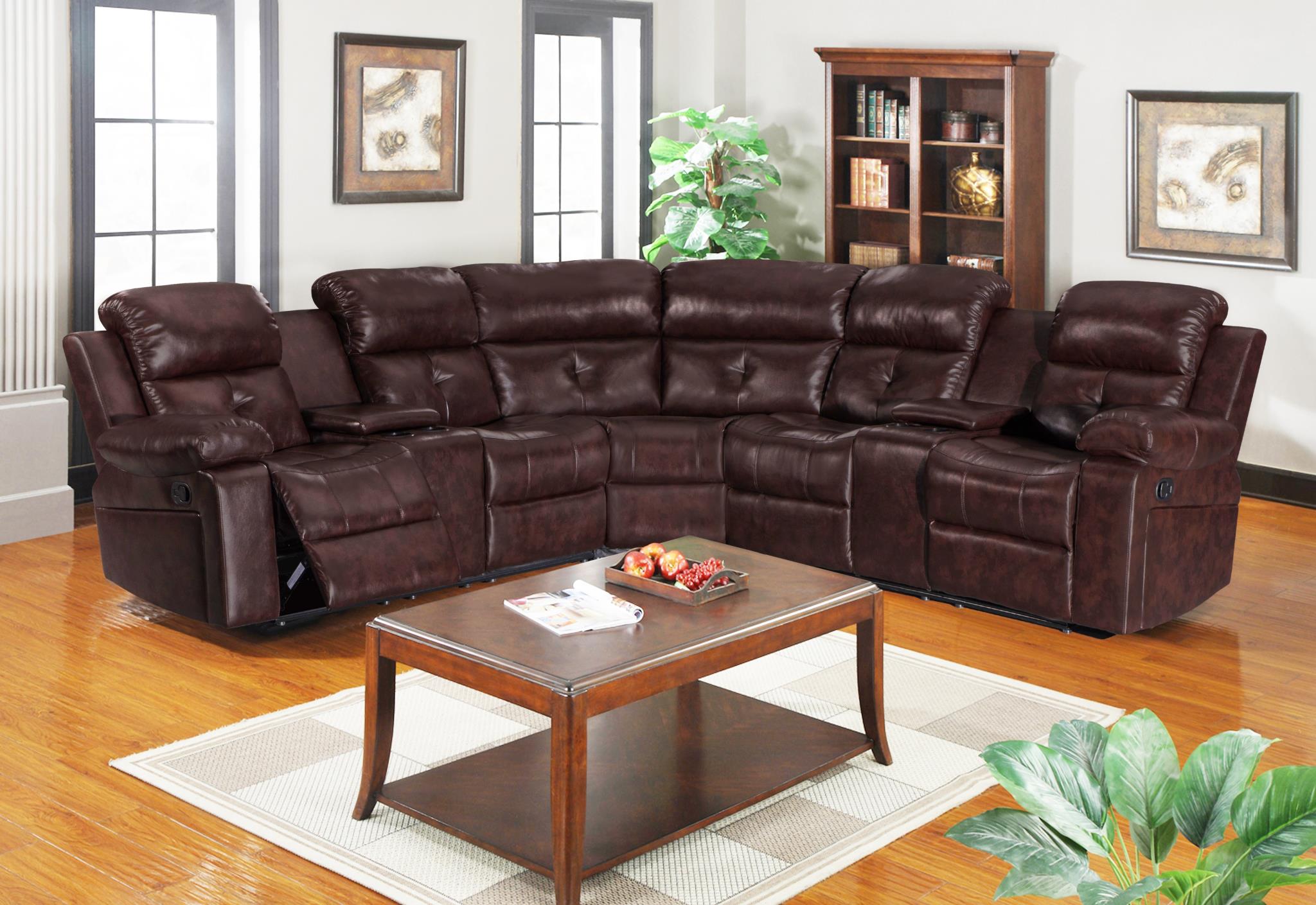 Brown PU Leather Motion Sectional – U85