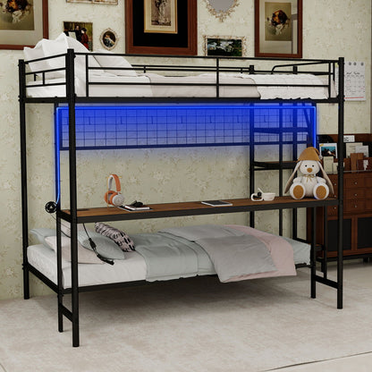 Bunk Bed With Built In Desk And LED Lighting