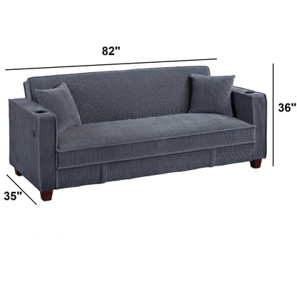 Modern Convertible Sofa With Hidden Storage USB Port, Cup Holder