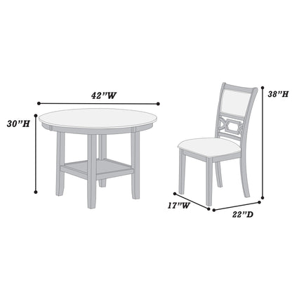 5 Piece Dining Set With Storage Shelves Round Table And Upholstered Side Chairs - Gray