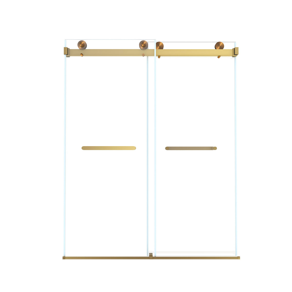 Frameless Double Sliding Shower Door, Tempered Glass, Explosion Proof Film, Square Tube Track - Brushed Gold