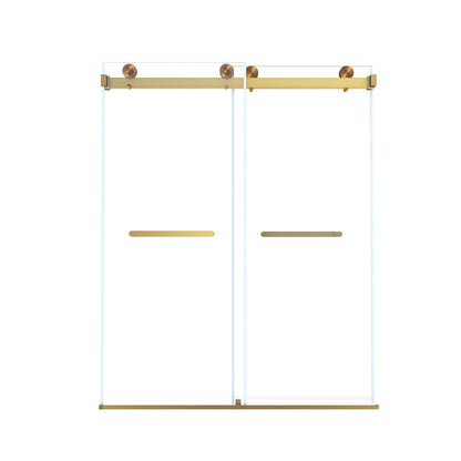 Frameless Double Sliding Shower Door, Tempered Glass, Explosion Proof Film, Square Tube Track - Brushed Gold