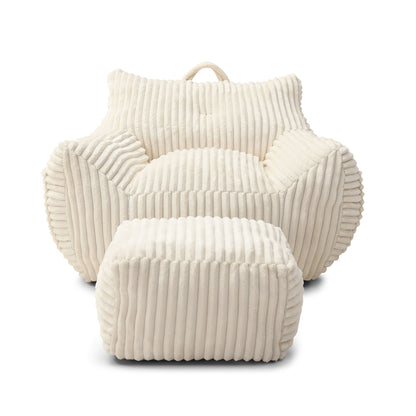 Giant Plush Bean Bag Chair For Adults With Armrests And Footstool - Beige
