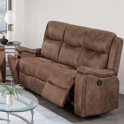 1 Piece Manual Motion Sofa Console Loveseat With Plush Back Cushion And Hidden Cup Holder - Walnut