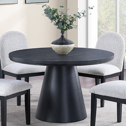 Round Dining Table With Cone Shaped Base - Black