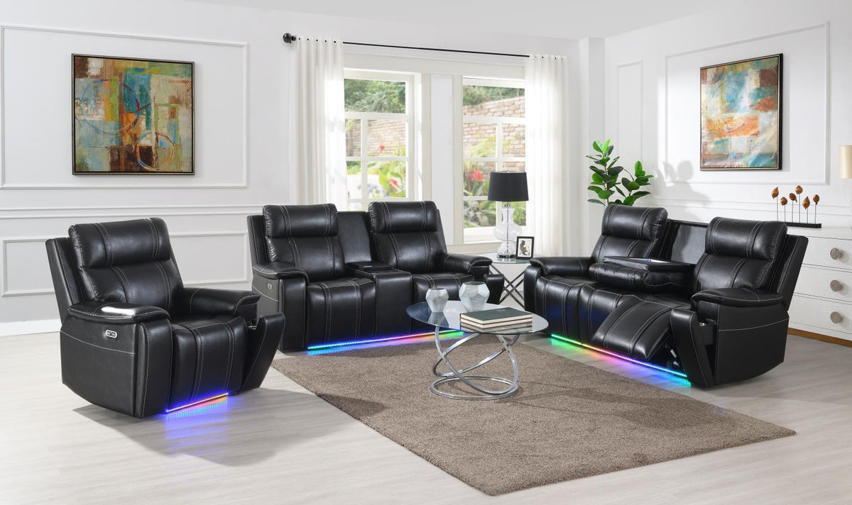 U68 - LED Power Recliner With Arms/Hidden Metal Cup Holder And Rhythmic Light Strip LED - Black