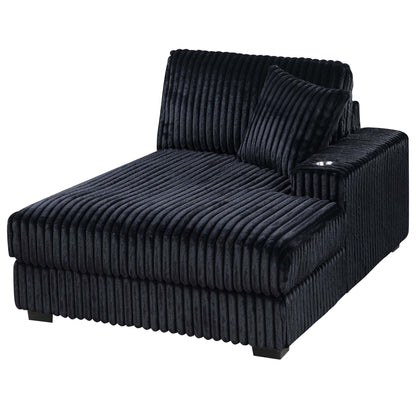 1 Piece Right Arm Facing Chaise With Cup Holder Only Modular Piece Texture Upholstered Living Room Furniture - Black