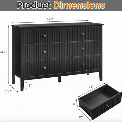 Modern 6 Drawer Fluted Dresser