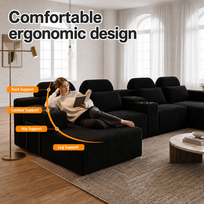 U-Shaped Sectional Sofa With Chaise Lounge And Cup Holders