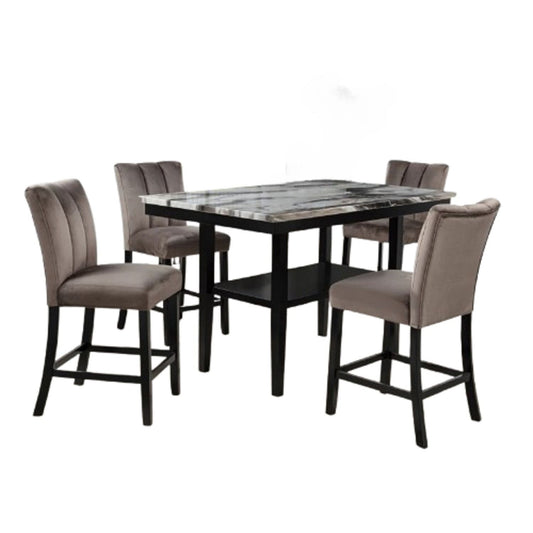 5 Piece Counter Dining Set With Table, Chairs - Black / Brown
