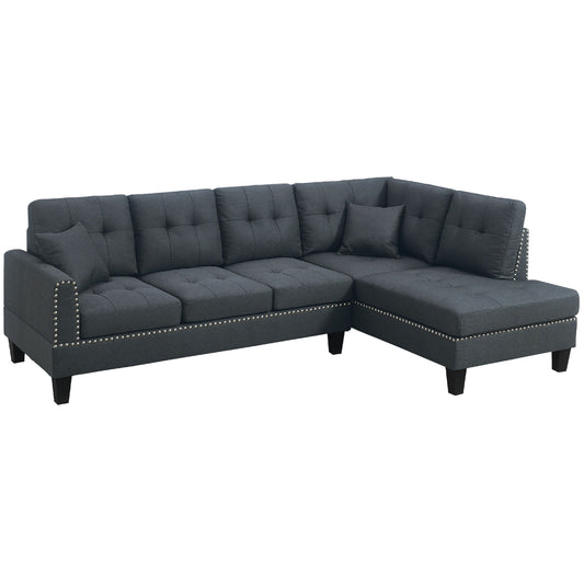 2 Piece Sectional Set With Nailhead Trim, Sofa And Matching Accent Pillows - Charcoal