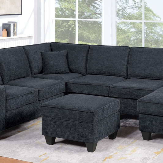 5 Piece Sectional Set With USB Port Left Arm Loveseat Chaise Right Arm Loveseat Corner Wedge Armless Chair Ottoman Upholstered - Black / Slate