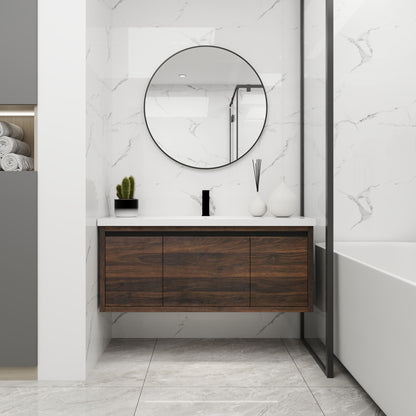 Floating 48" Bathroom Vanity With Resin Sink And Soft Close Doors California Plywood - California Walnut