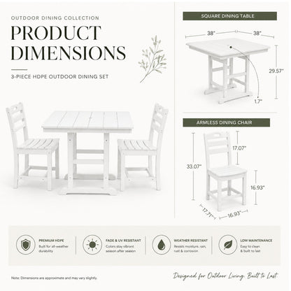 Outdoor Patio Dining Set, Square Table With Umbrella Hole And Armless Chairs