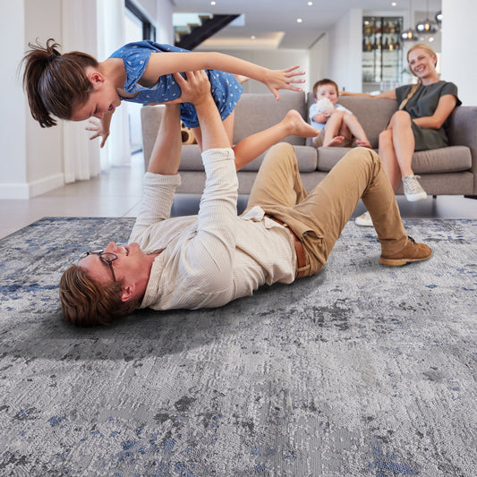 Marfi - 6' X 9' Abstract Area Rug - Silver / Blue