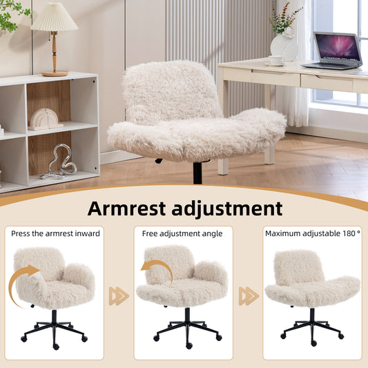 Swivel Chair With Adjustable Armrests And Wheels For Home Office - Beige