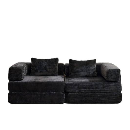 Convertible Floor Sofa Bed With Pillow Back Support Armrest