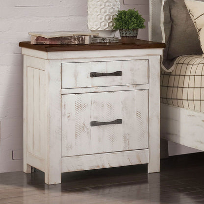 2 Drawer Nightstand With Brass Arch Pulls, Bedroom Furniture - Brown / Distressed White / Walnut