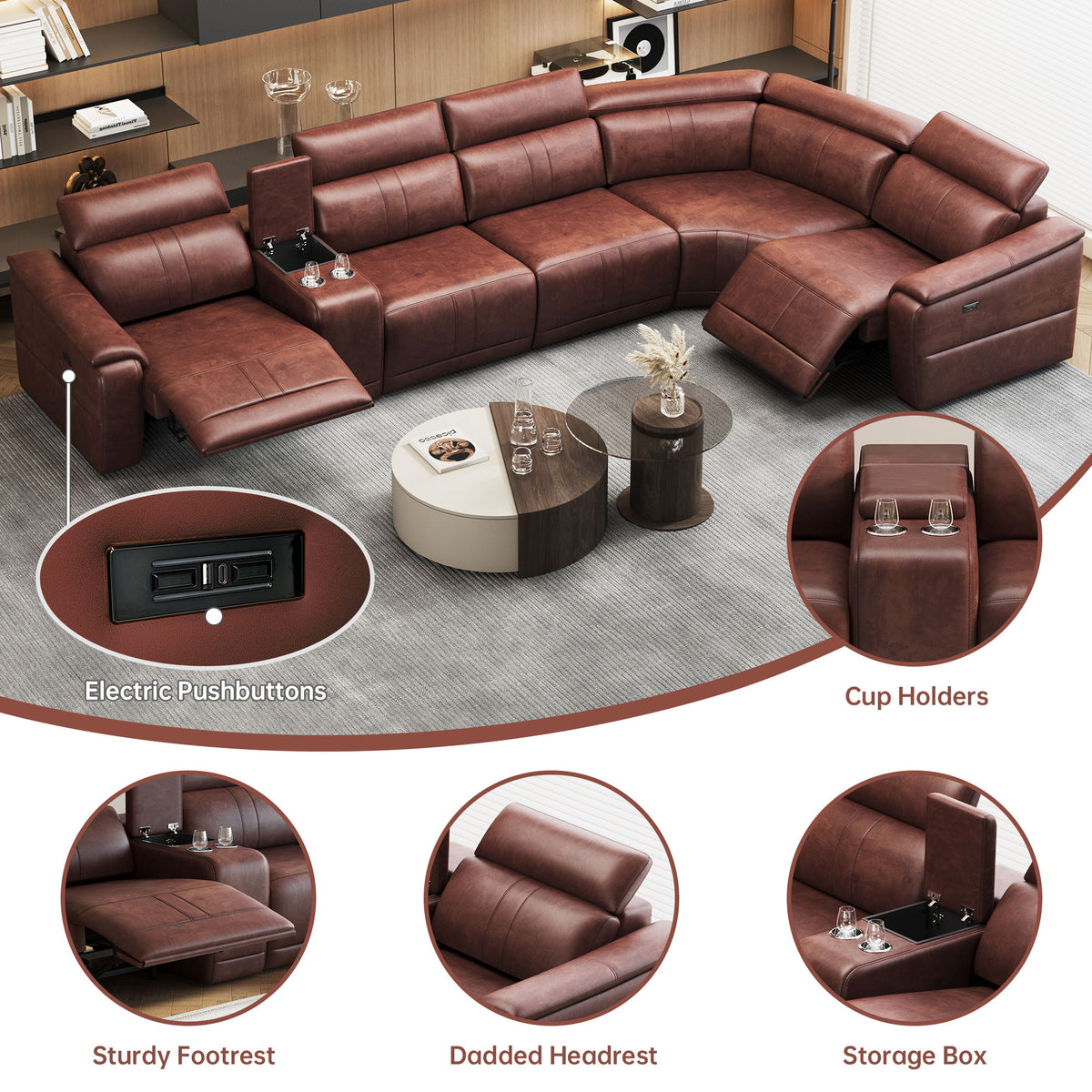 Modular Sofa Set With 2 Cup Holders, Sectional Living Room Furniture