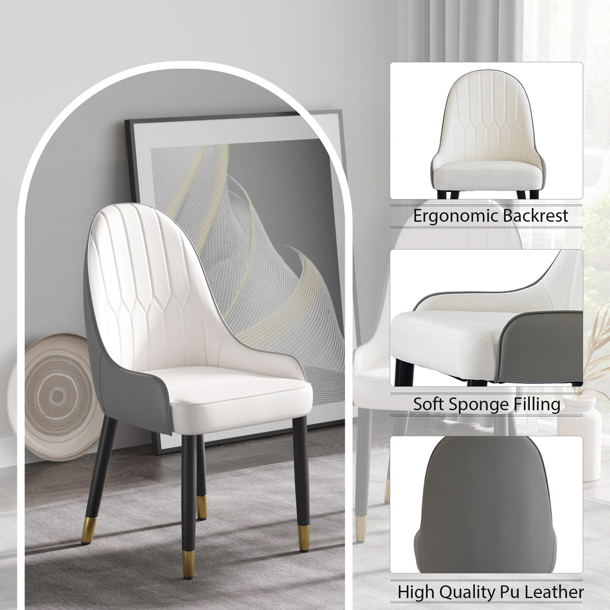 Modern Sponge-Filled Dining Chair, Solid Wood Metal Legs, Suitable For Restaurants, Living Rooms And Rooms (Set of 2)