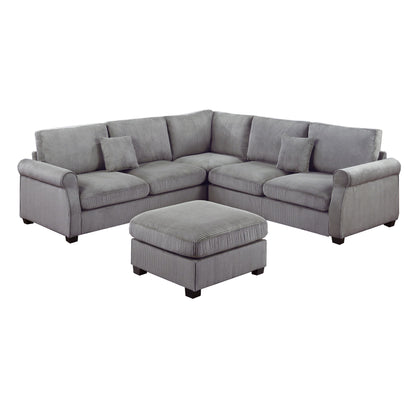 Modern Sectional Set With Corner Wedge, Loveseat, Ottoman & 2 Pillows