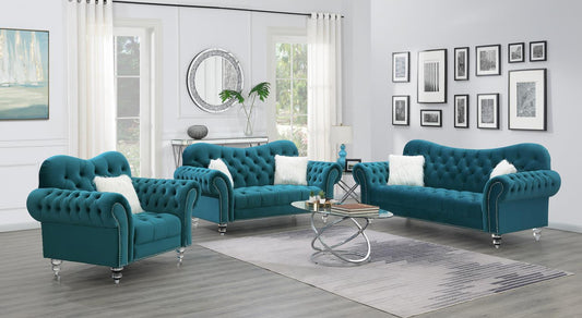 U215 - Chair With One Fur Pillows & Acrylic Legs - Turquoise